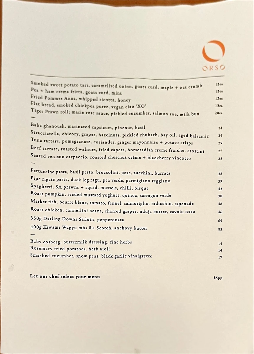 Menu, Orso