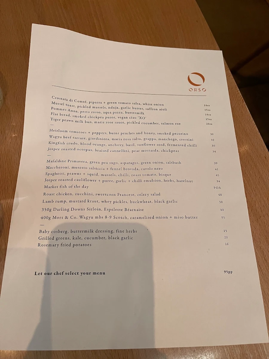 Menu, Orso