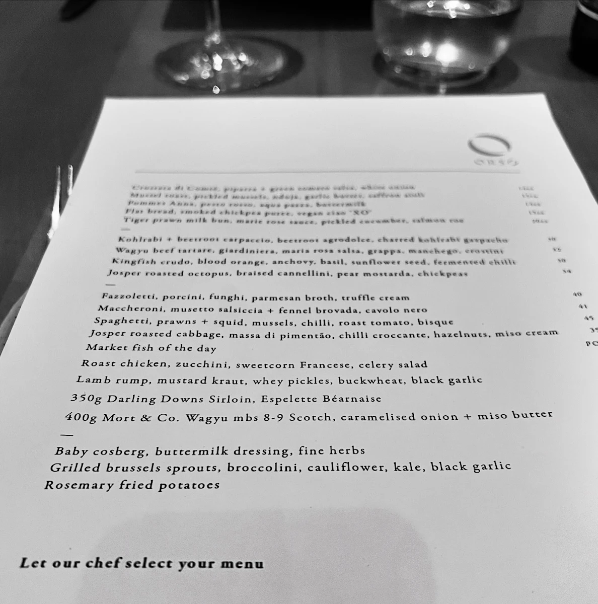 Menu, Orso
