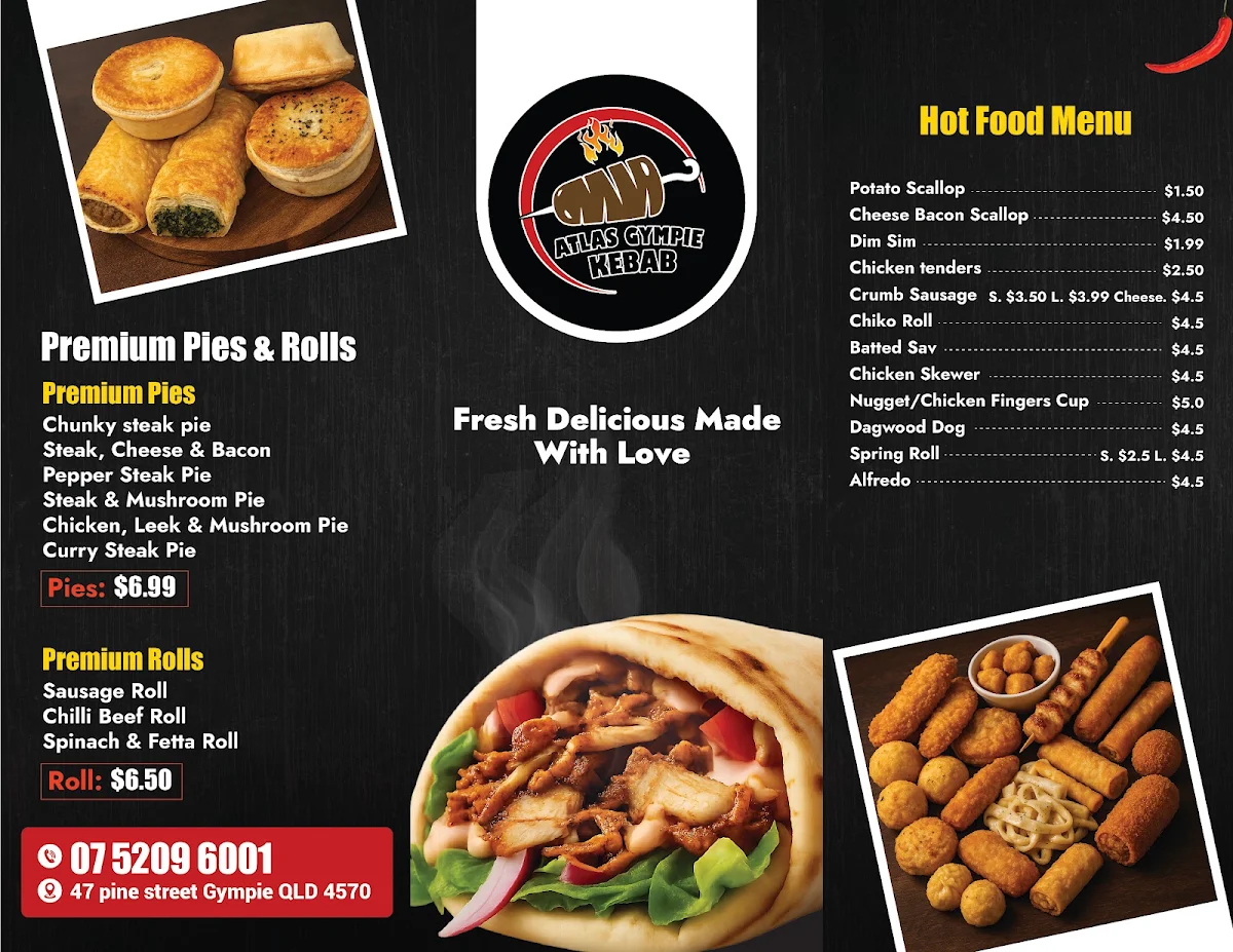 Menu, Atlas Gympie Kebab