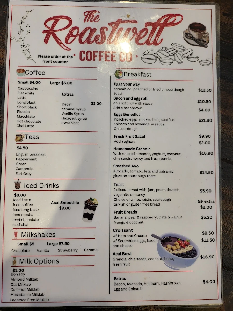 Menu, Roastwell Cafe
