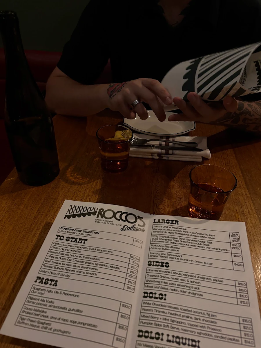 Menu, Rocco’s Bologna Discoteca