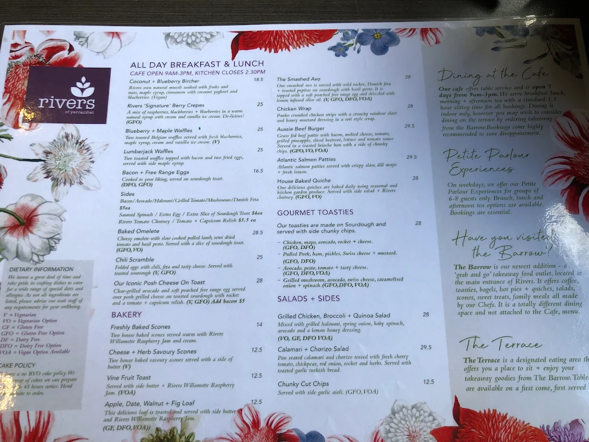 Menu, Rivers of Yarrambat