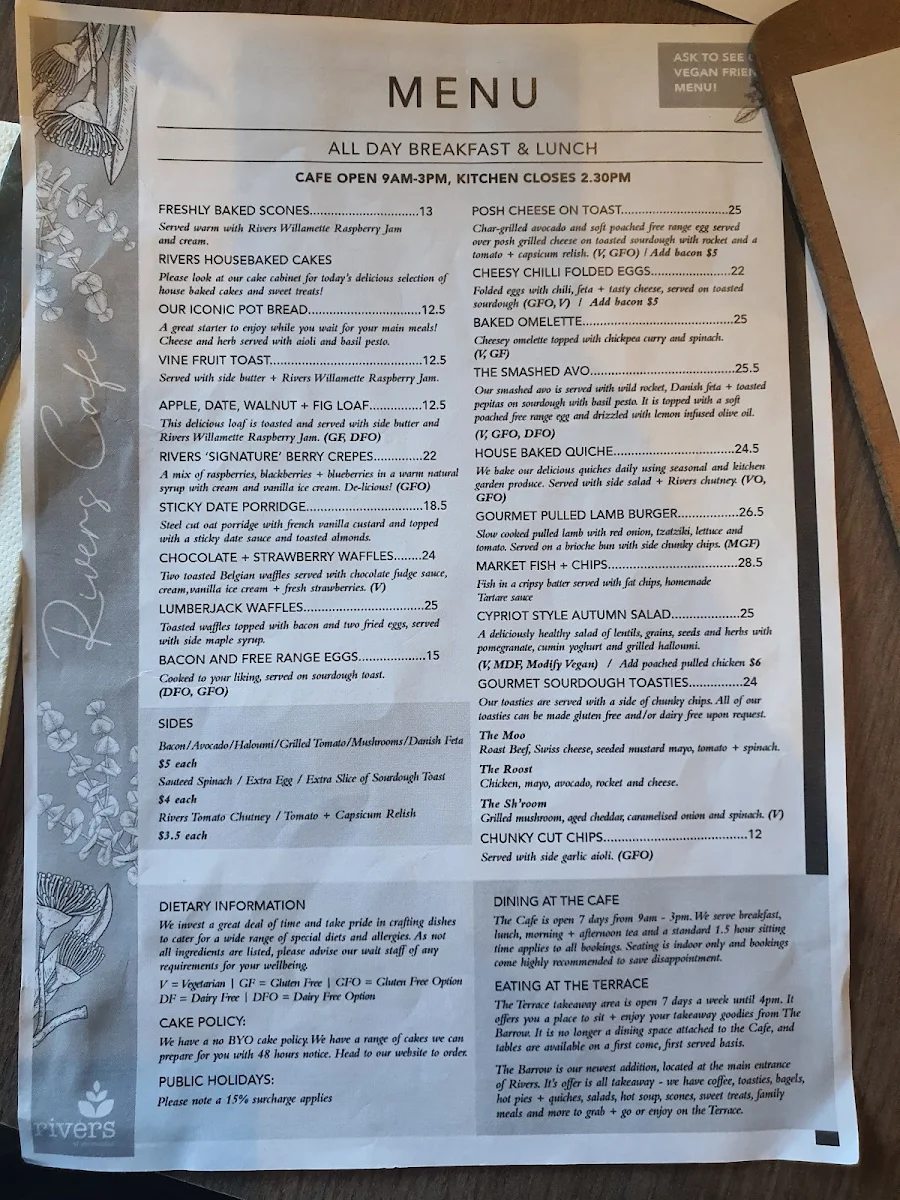 Menu, Rivers of Yarrambat