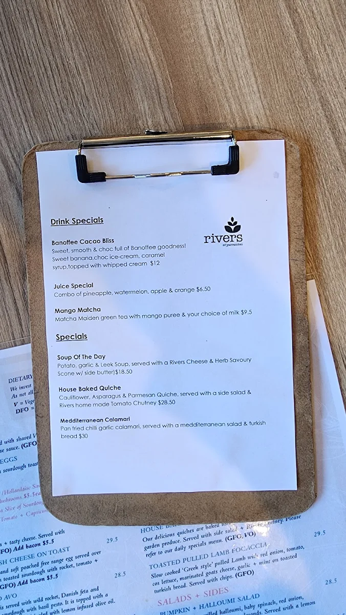 Menu, Rivers of Yarrambat