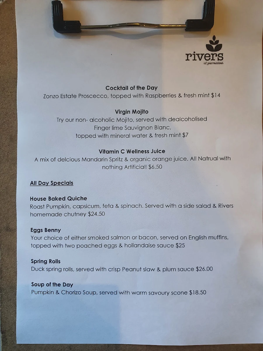 Menu, Rivers of Yarrambat