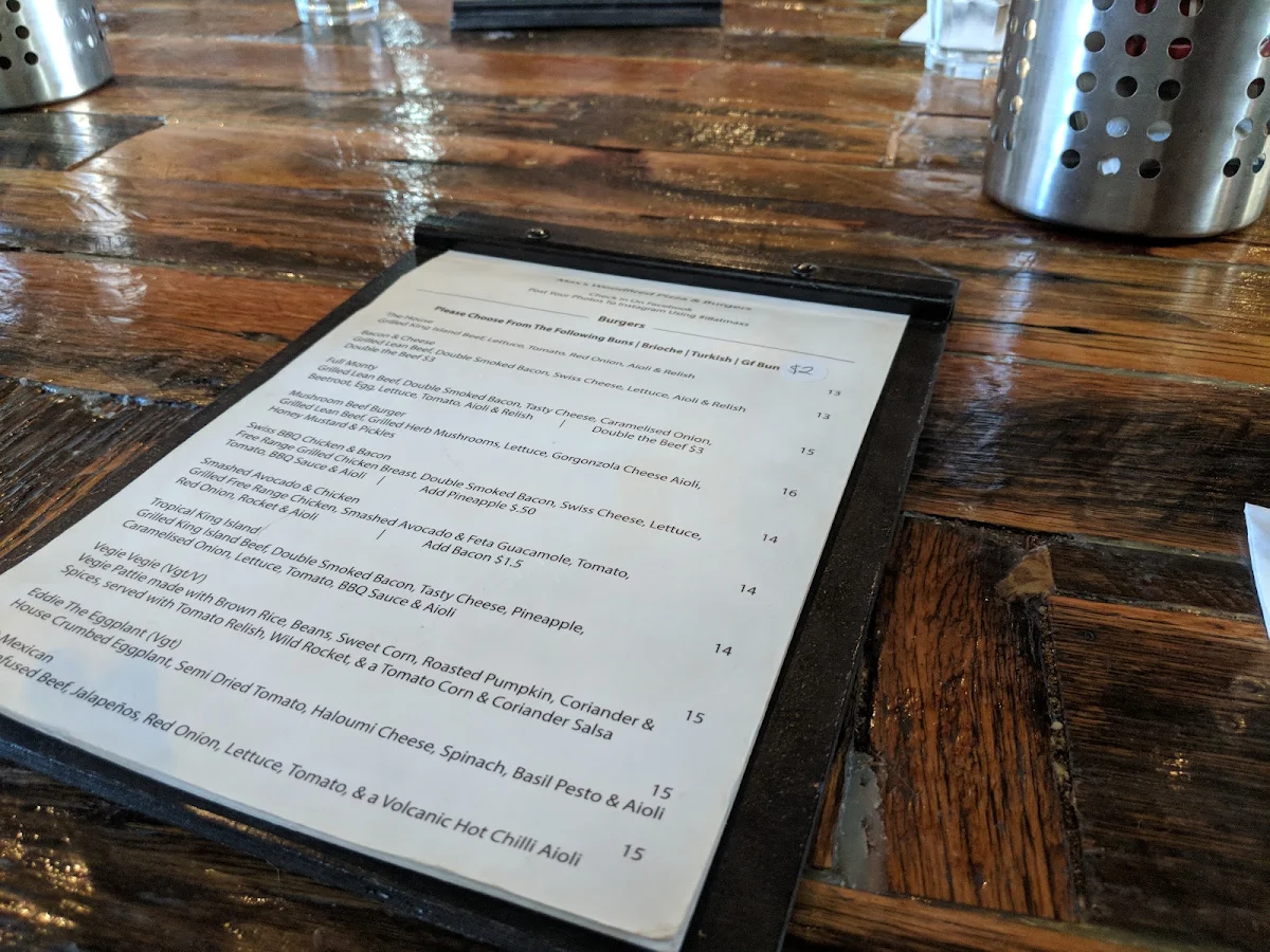Menu, Max's Woodfired Pizza & Burgers