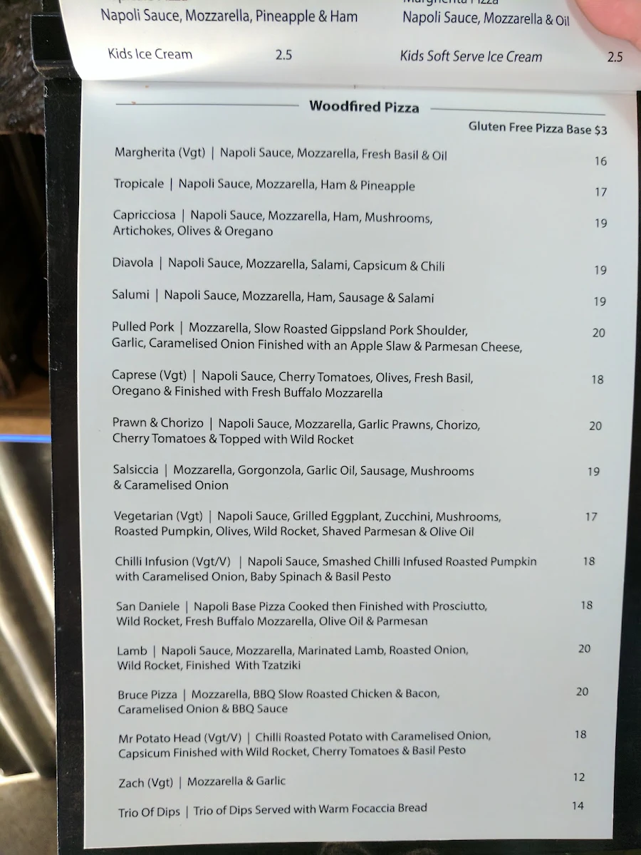 Menu, Max's Woodfired Pizza & Burgers