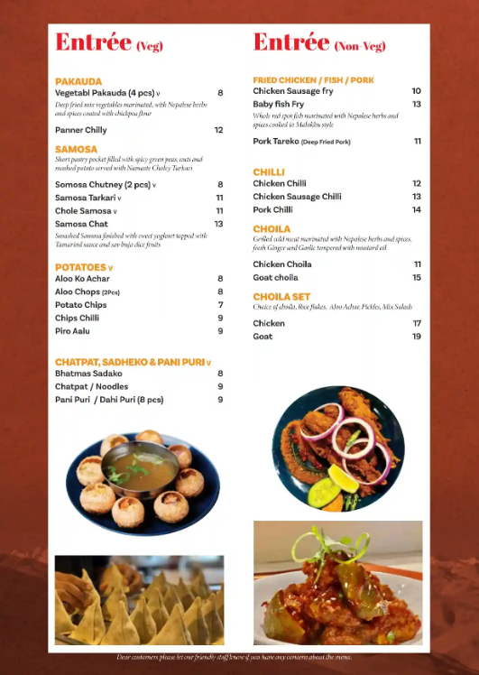 Menu, Namaste Restaurant - Ashfield