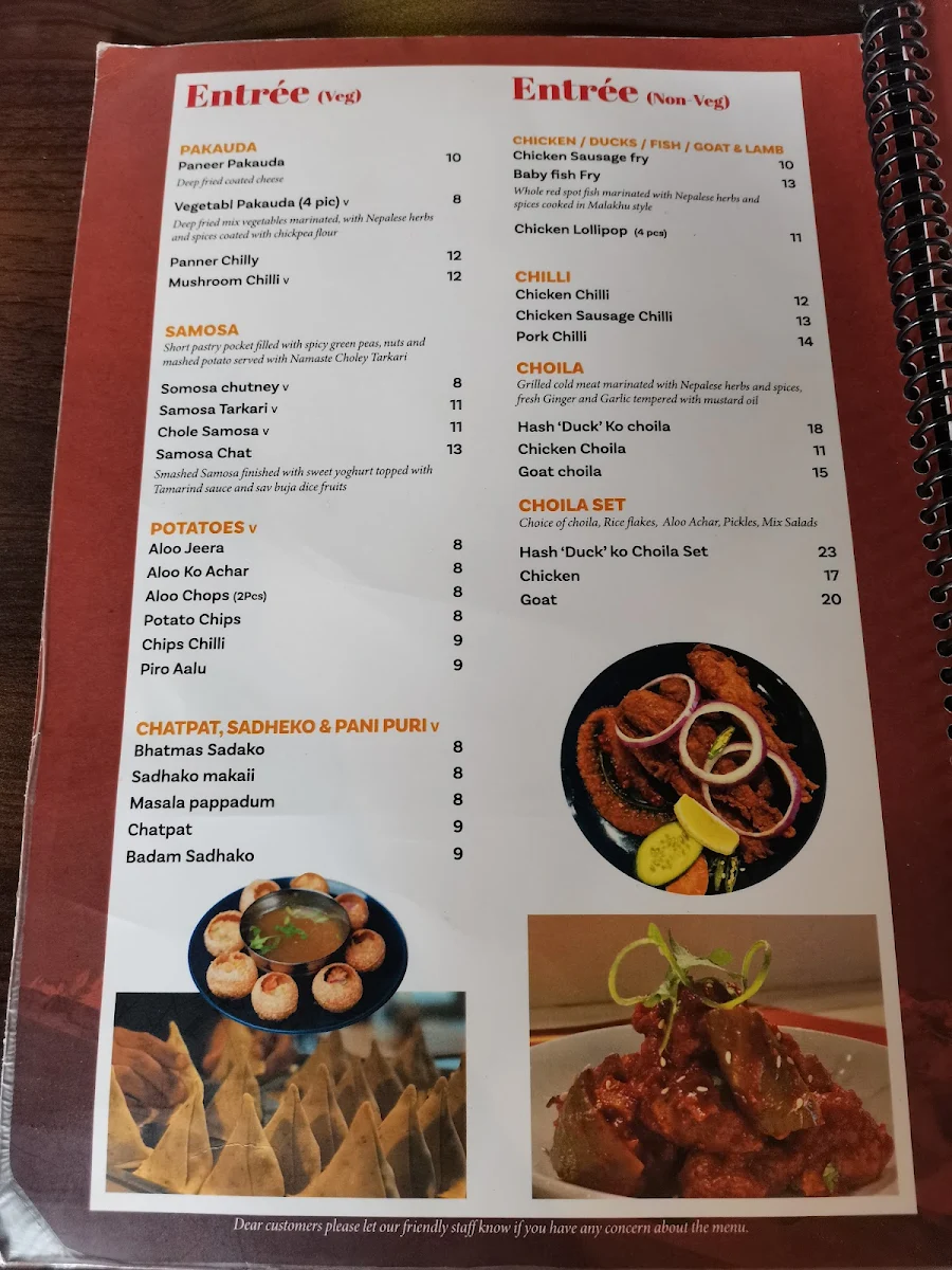 Menu, Namaste Restaurant - Ashfield