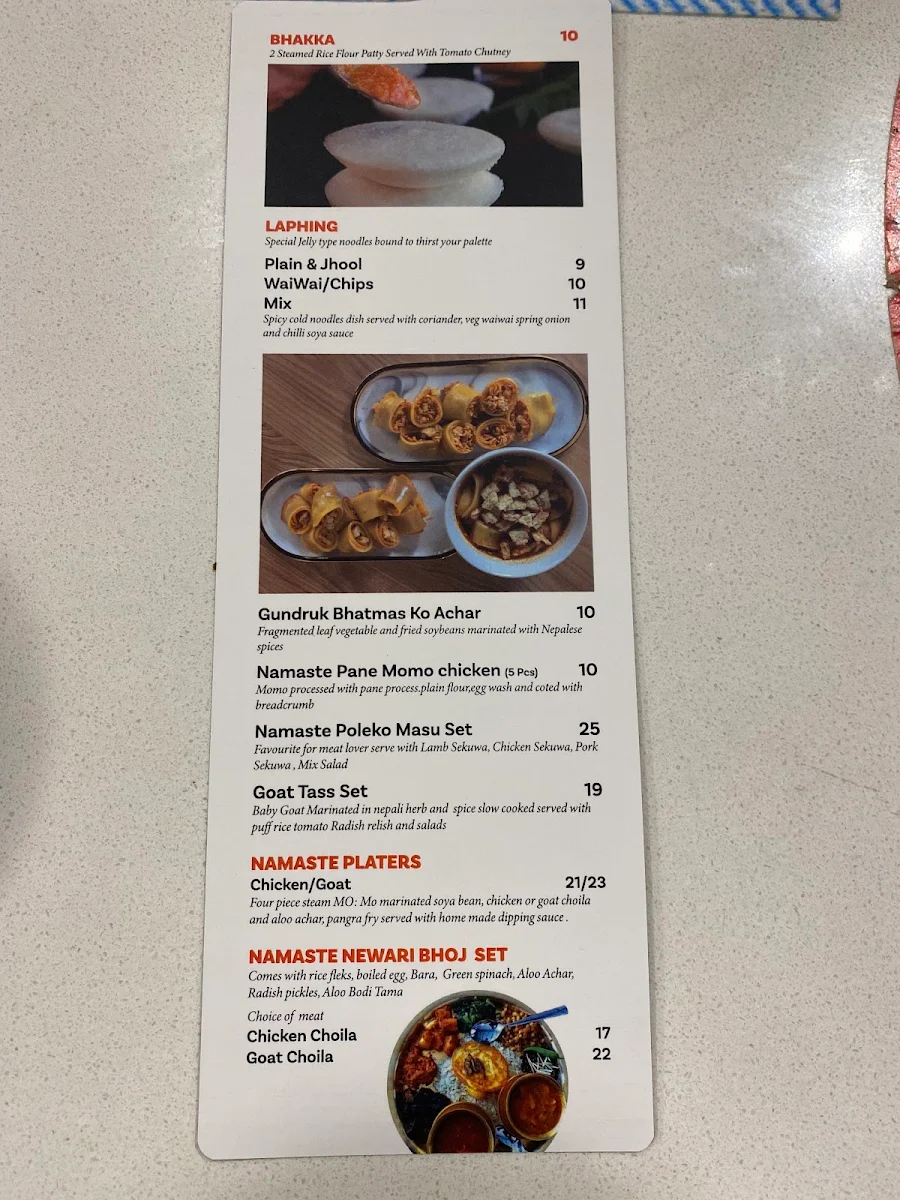 Menu, Namaste Restaurant - Ashfield