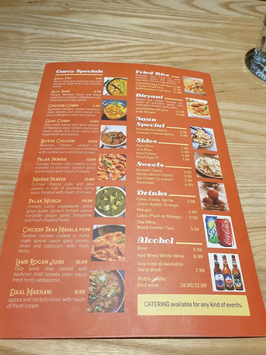 Menu, Namaste Restaurant - Ashfield