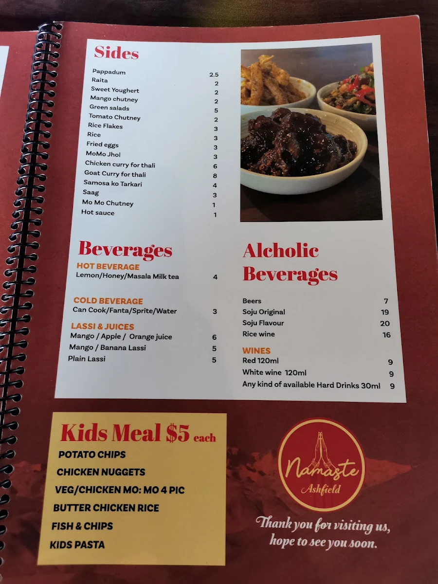 Menu, Namaste Restaurant - Ashfield