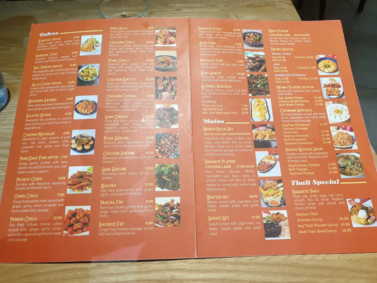 Menu, Namaste Restaurant - Ashfield