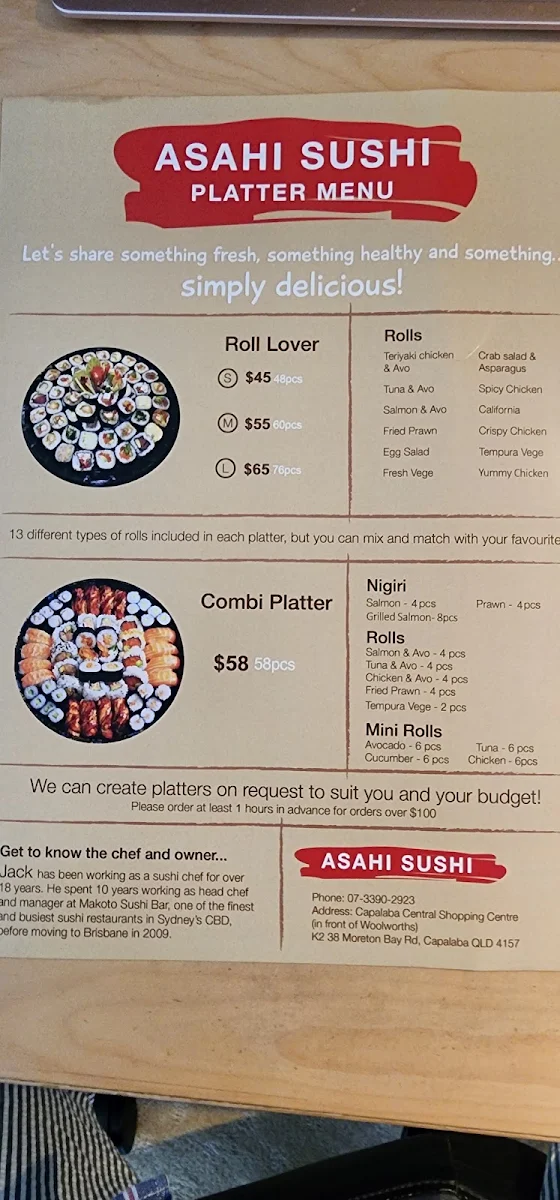 Menu, Asahi Sushi Capalaba