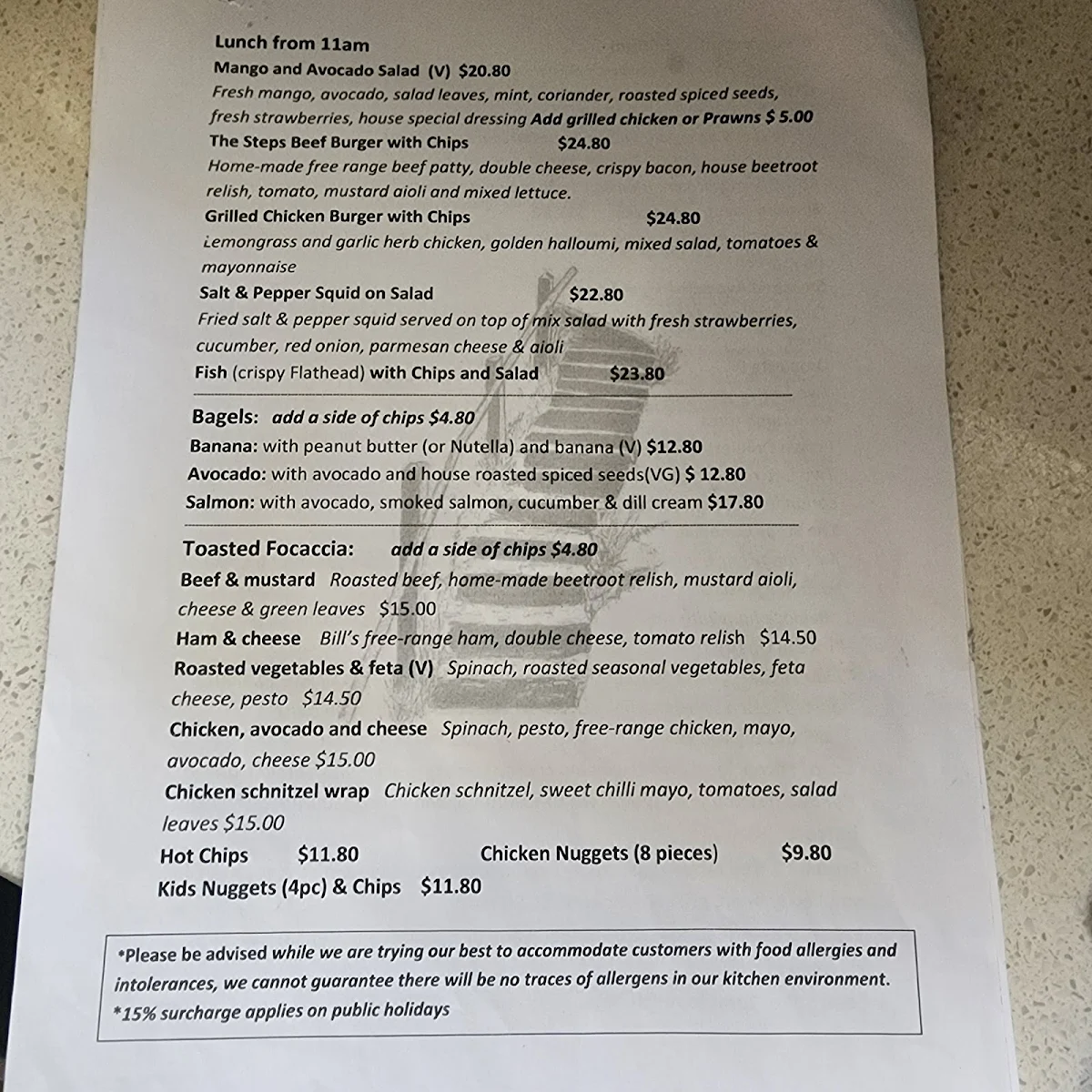 Menu, The 1000 Steps Cafe