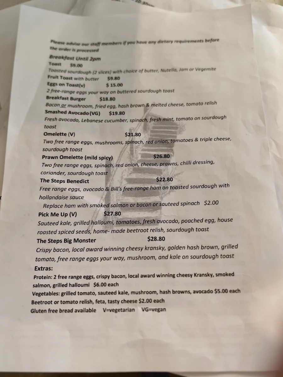 Menu, The 1000 Steps Cafe
