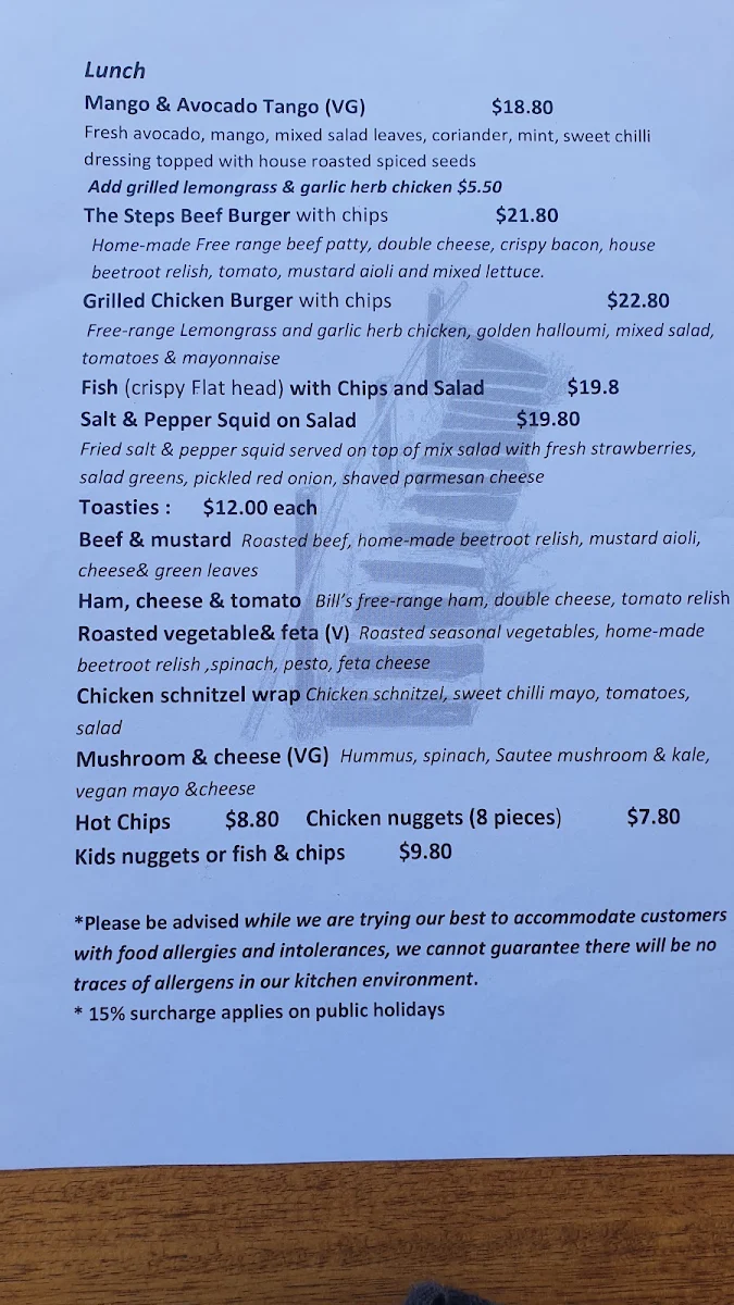 Menu, The 1000 Steps Cafe