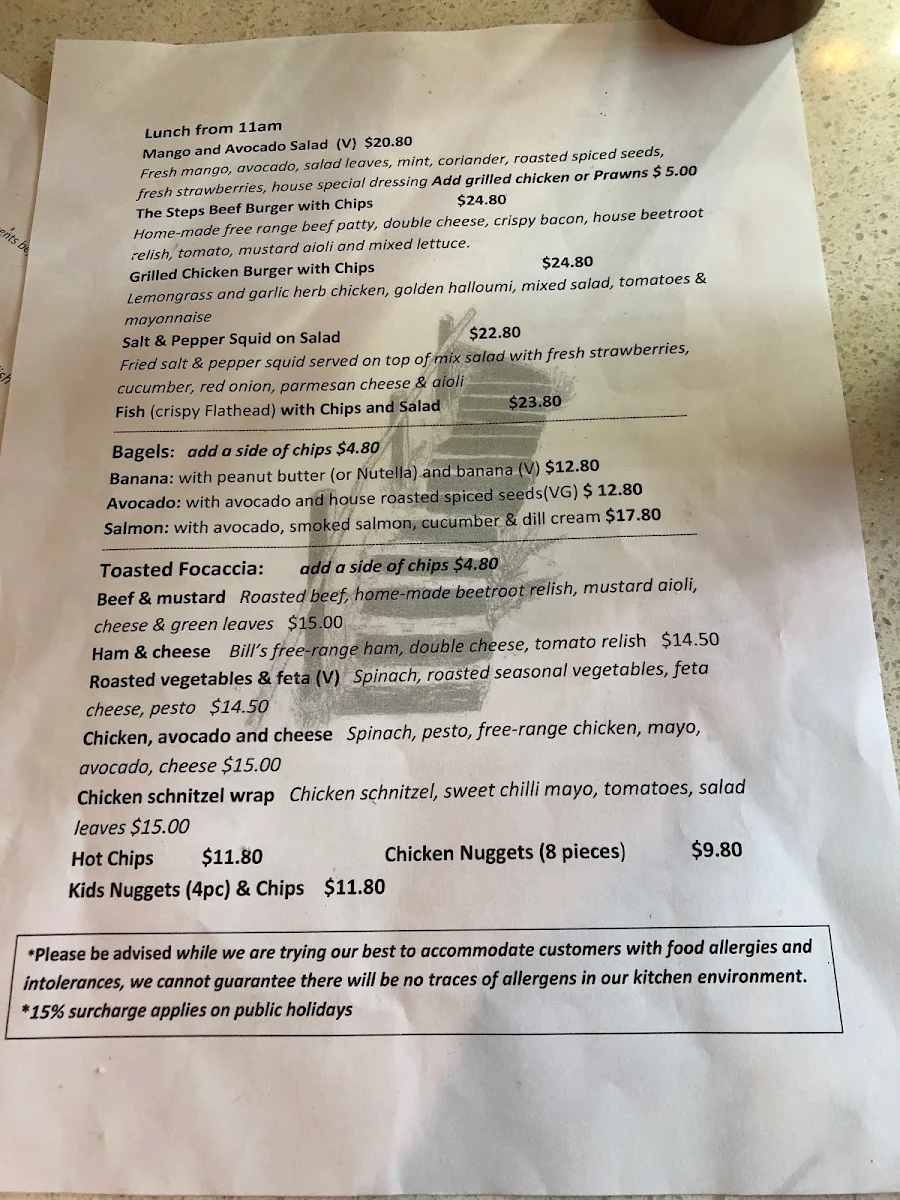 Menu, The 1000 Steps Cafe