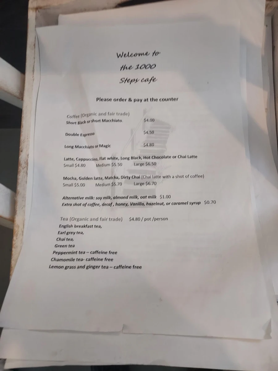 Menu, The 1000 Steps Cafe