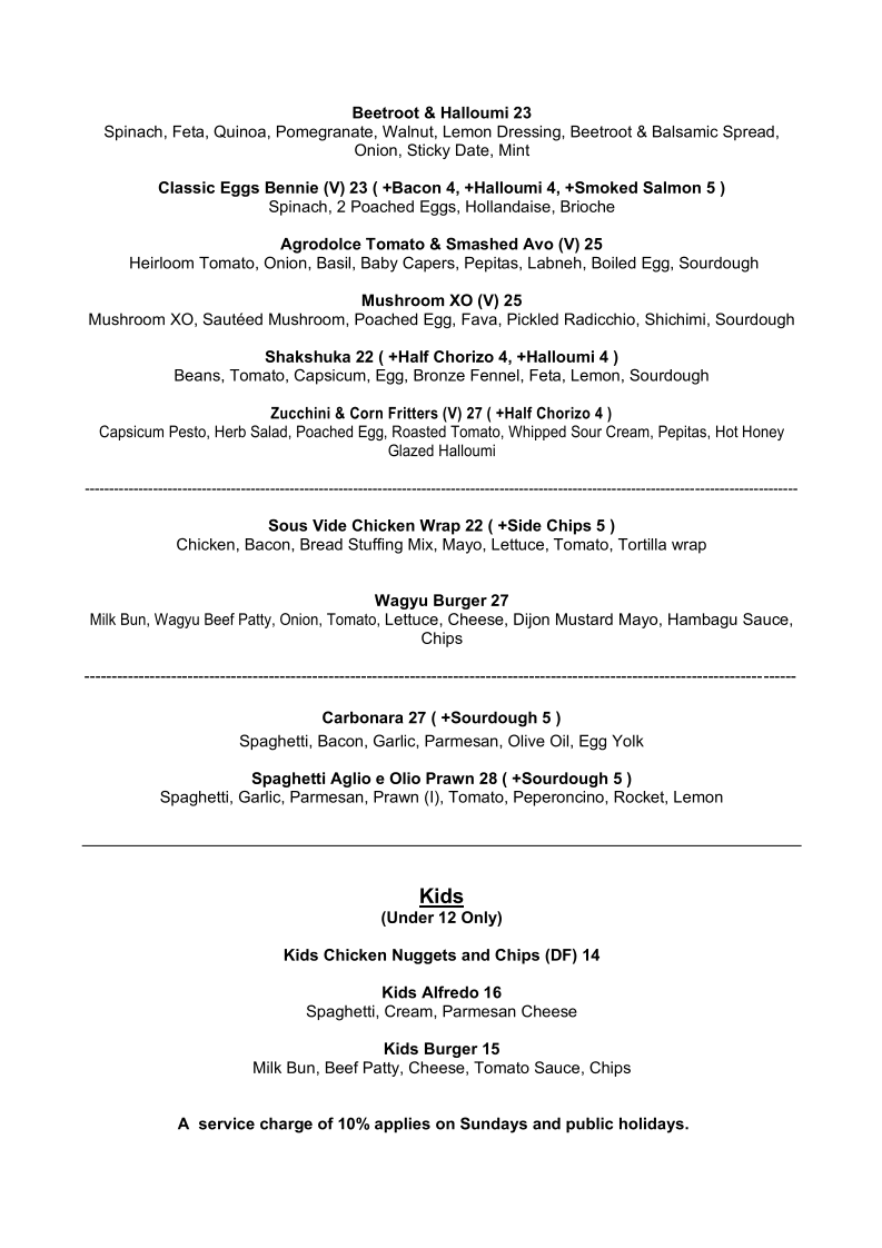 Menu, Cafe Achim