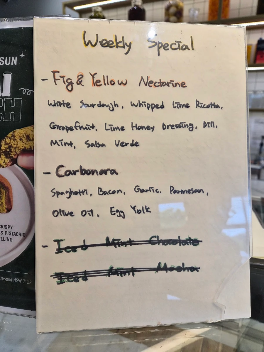 Menu, Cafe Achim