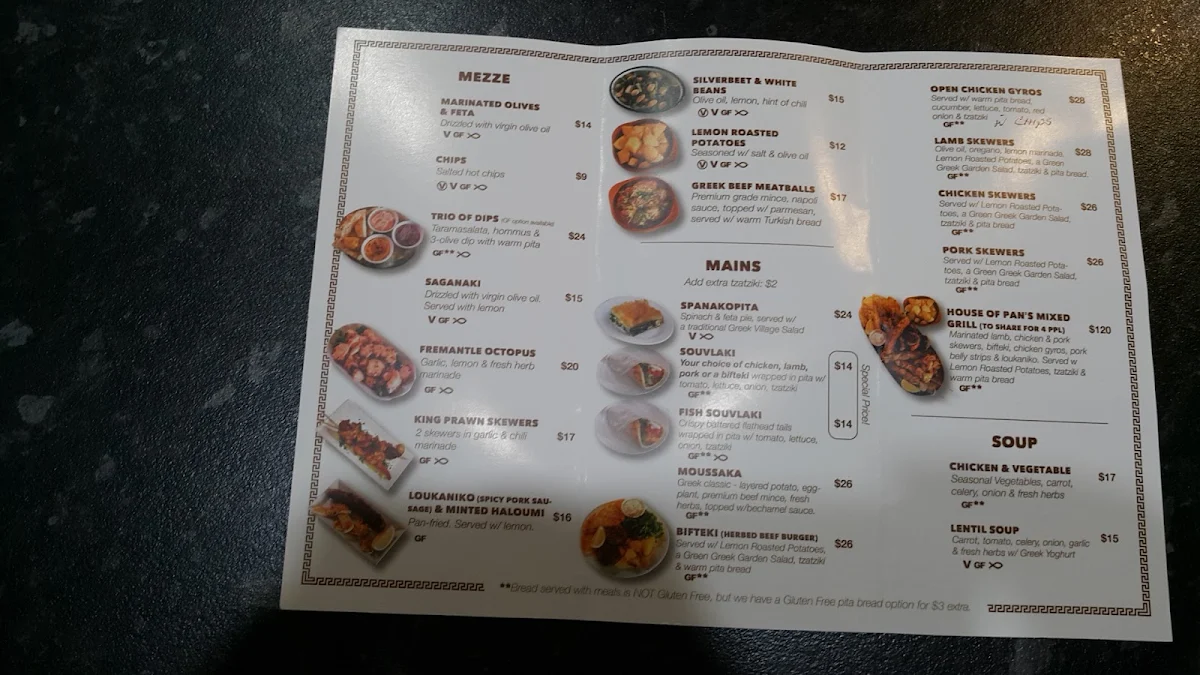 Menu, House Of Pan