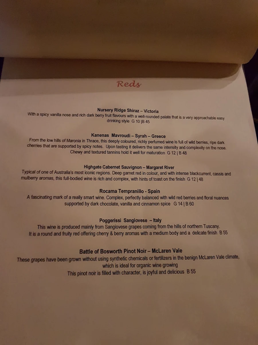 Menu, House Of Pan