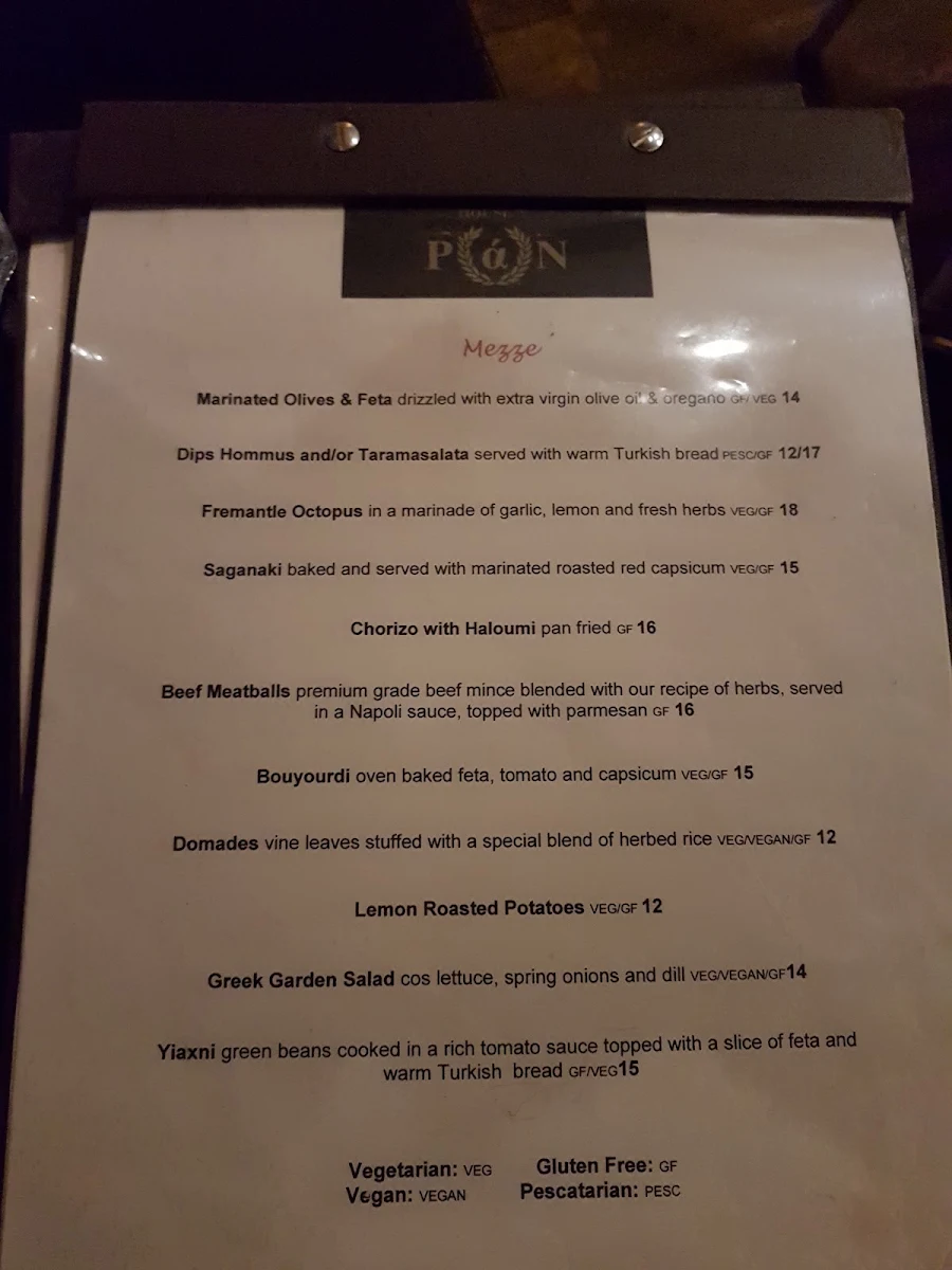 Menu, House Of Pan