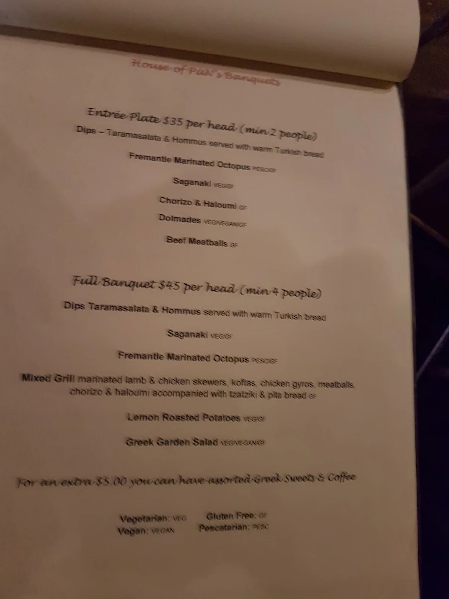 Menu, House Of Pan
