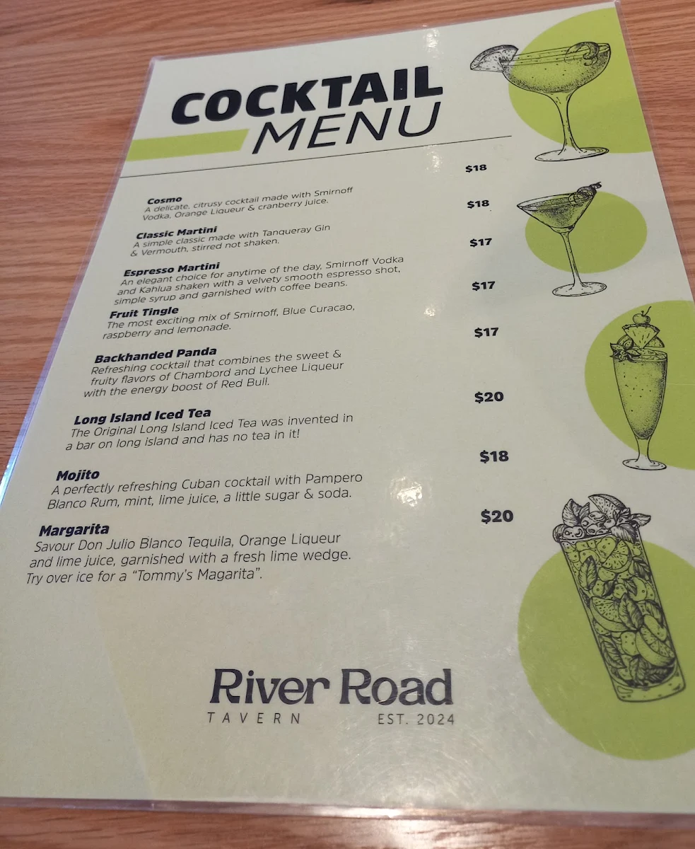 Menu, River Road Tavern
