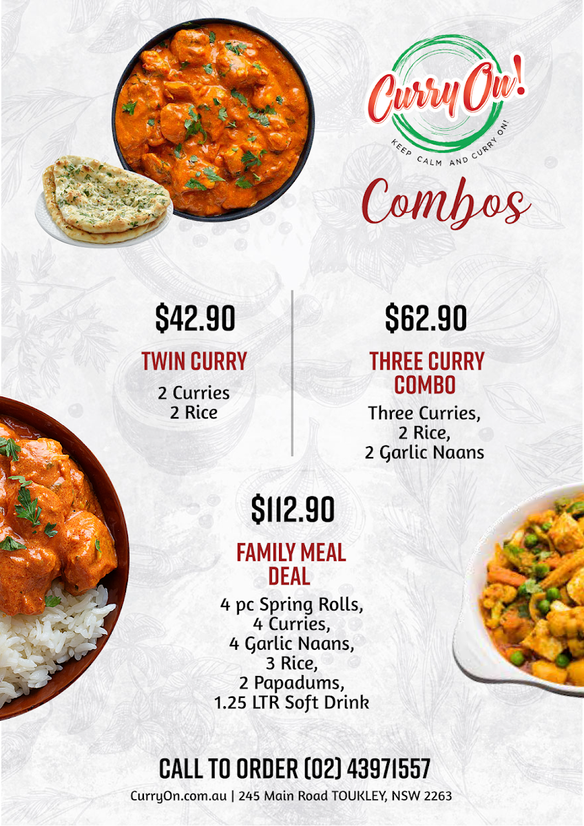 Menu, Curry On - Toukley