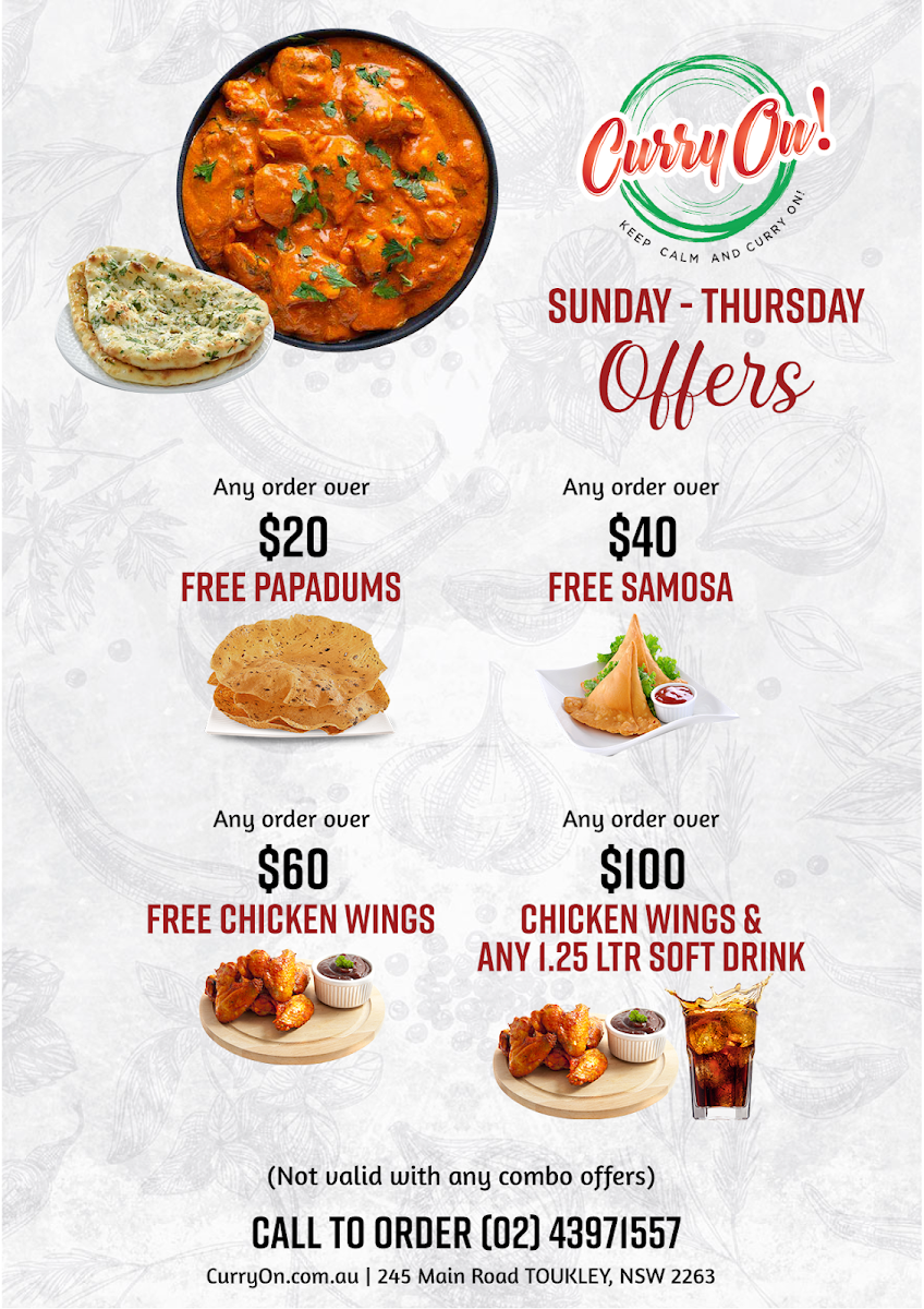 Menu, Curry On - Toukley