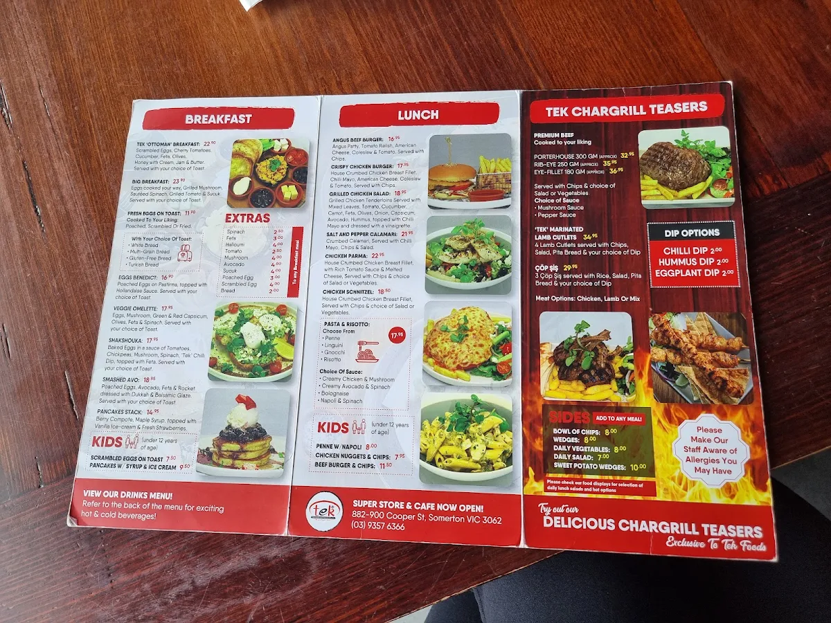 Menu, Tek Cafe