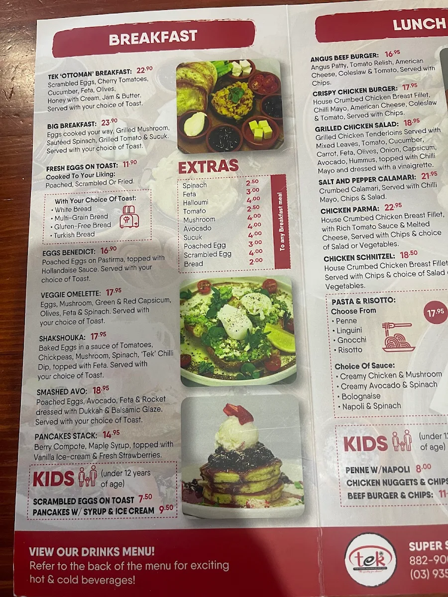 Menu, Tek Cafe