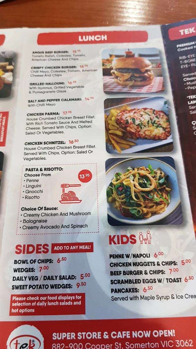 Menu, Tek Cafe