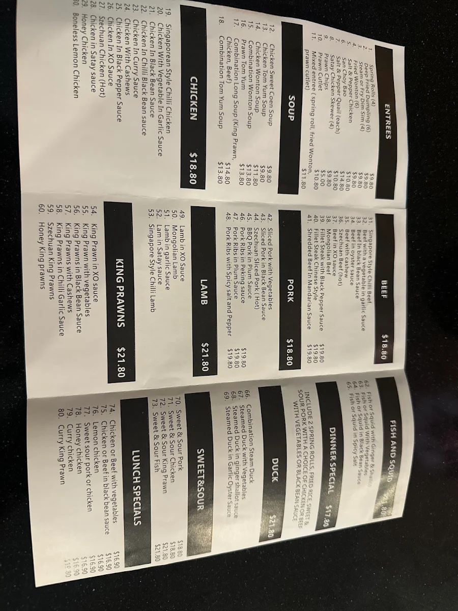 Menu, The Bayside Asian House