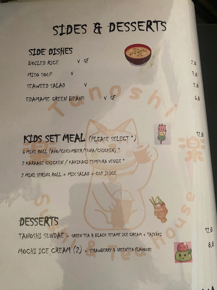 Menu, Tanoshi Sushi & Tea House