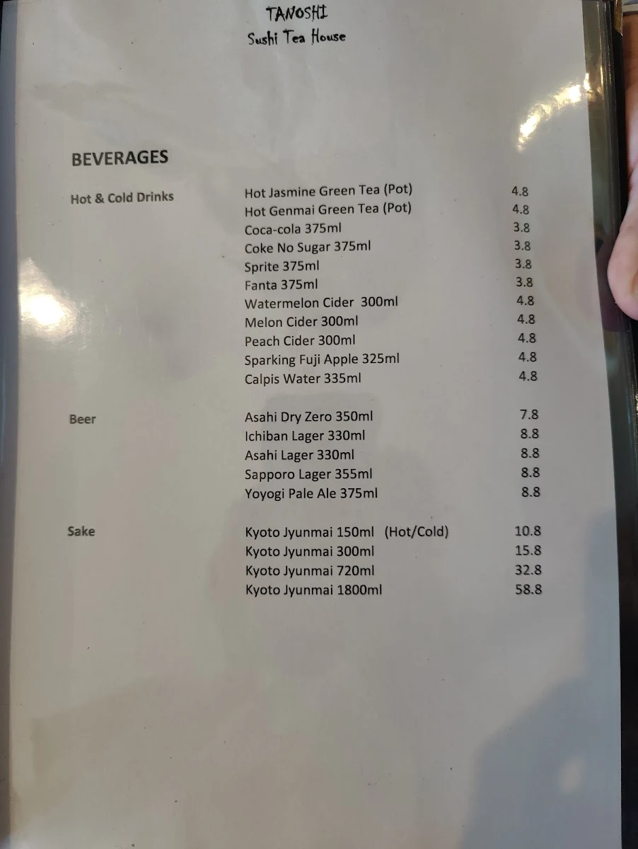 Menu, Tanoshi Sushi & Tea House