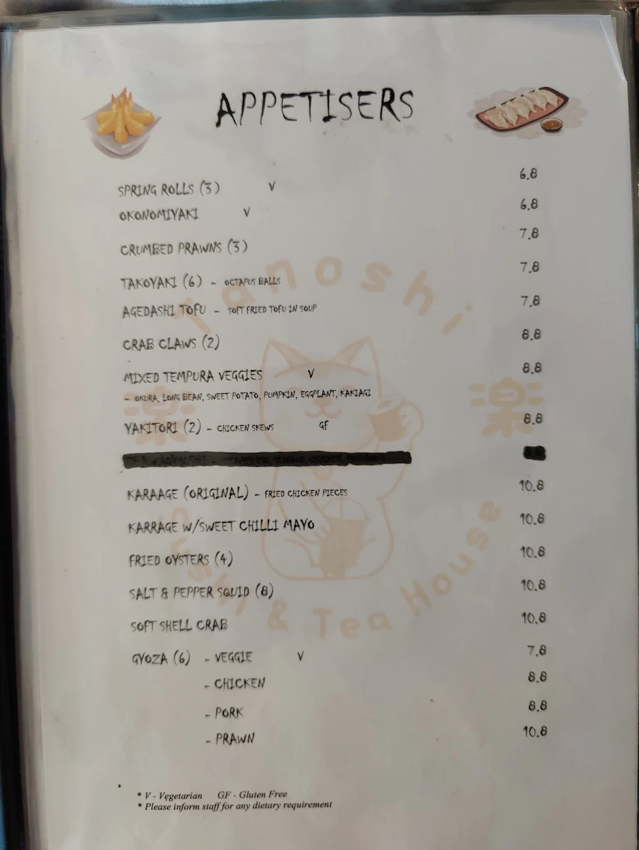 Menu, Tanoshi Sushi & Tea House