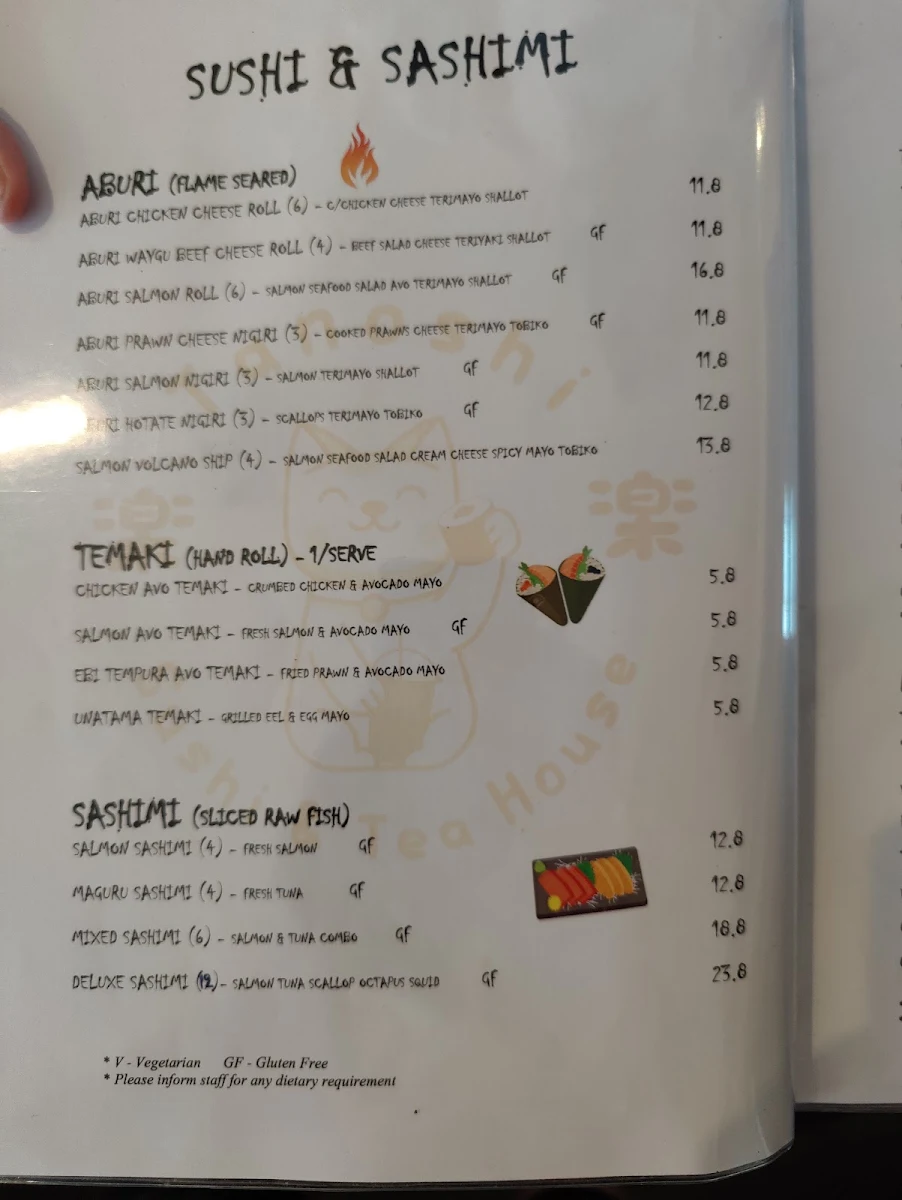 Menu, Tanoshi Sushi & Tea House