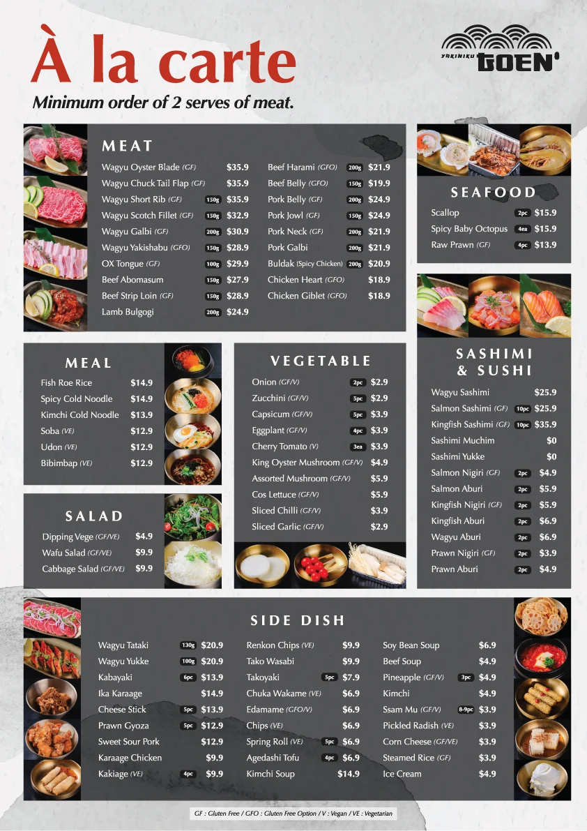 Menu, YAKINIKU GOEN | PREMIUM JAPANESE BBQ | ROCHEDALE