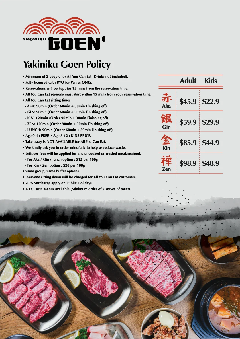 Menu, YAKINIKU GOEN | PREMIUM JAPANESE BBQ | ROCHEDALE