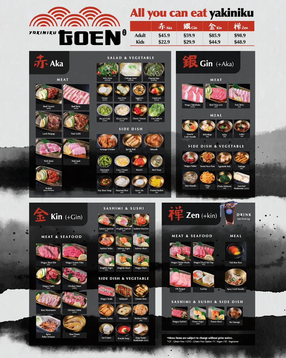 Menu, YAKINIKU GOEN | PREMIUM JAPANESE BBQ | ROCHEDALE