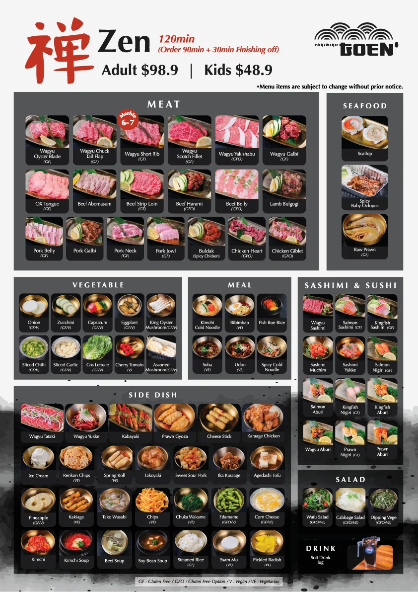 Menu, YAKINIKU GOEN | PREMIUM JAPANESE BBQ | ROCHEDALE