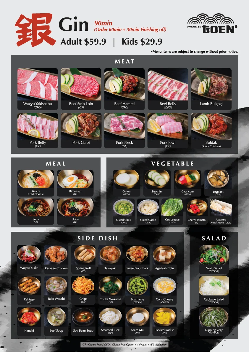 Menu, YAKINIKU GOEN | PREMIUM JAPANESE BBQ | ROCHEDALE