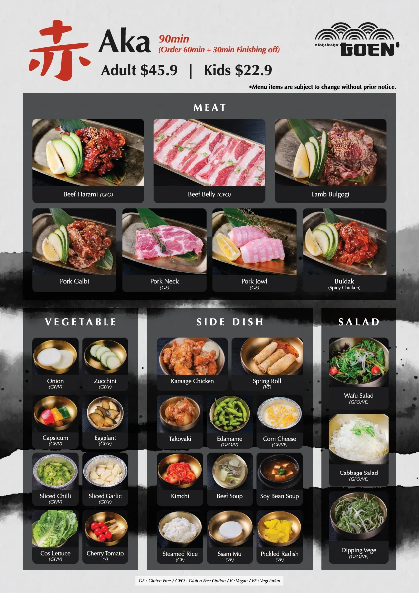 Menu, YAKINIKU GOEN | PREMIUM JAPANESE BBQ | ROCHEDALE