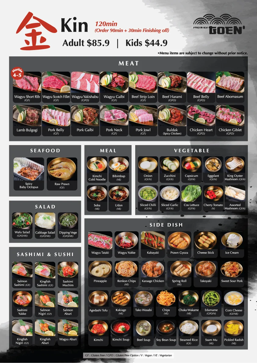 Menu, YAKINIKU GOEN | PREMIUM JAPANESE BBQ | ROCHEDALE
