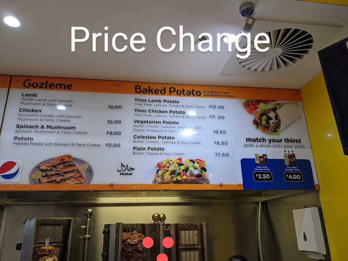 Menu, Prospect Yiros & Gozleme