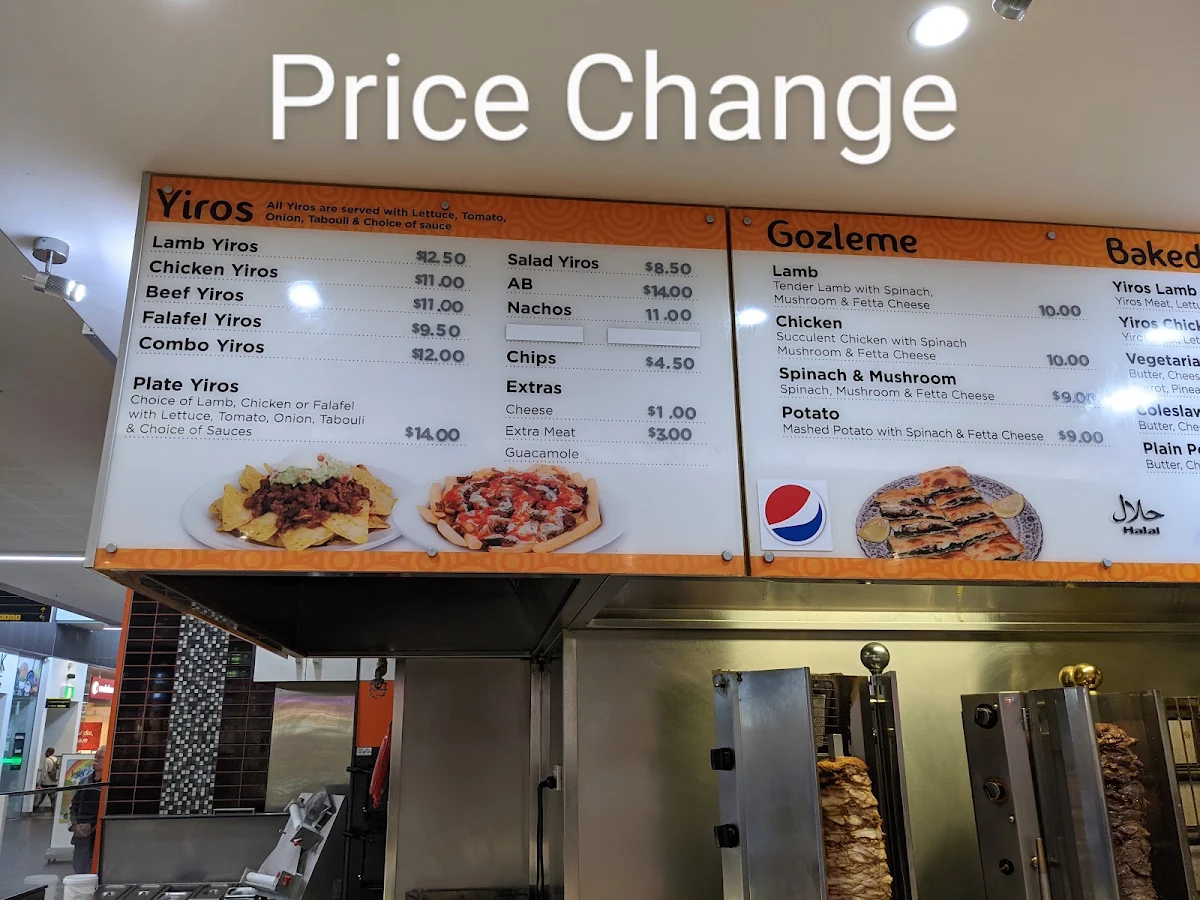 Menu, Prospect Yiros & Gozleme